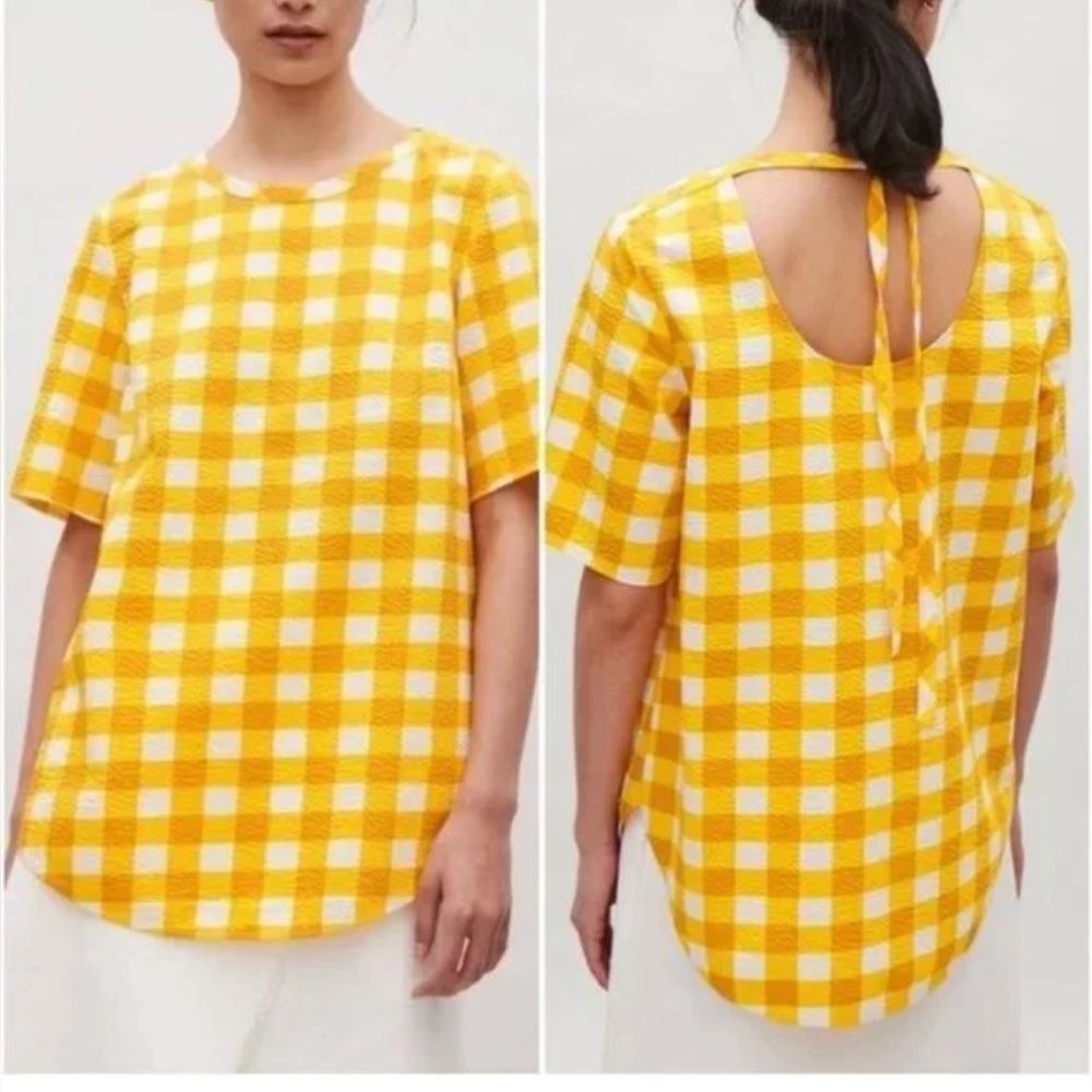 COS Yellow and White Gingham Short Sleeve Top
